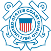 United States Coast Guard emblem with crossed anchors and shield, displaying 1790 and organization name.