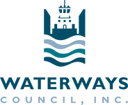 Waterways Council, Inc. logo with a stylized lock, water waves, and text below.